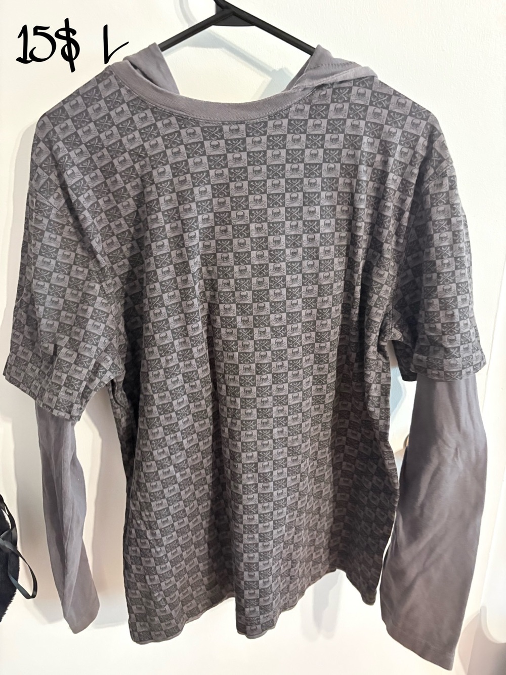 Gray Layered-Look Men's Hooded Shirt